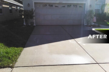 our work pressure washed driveway after